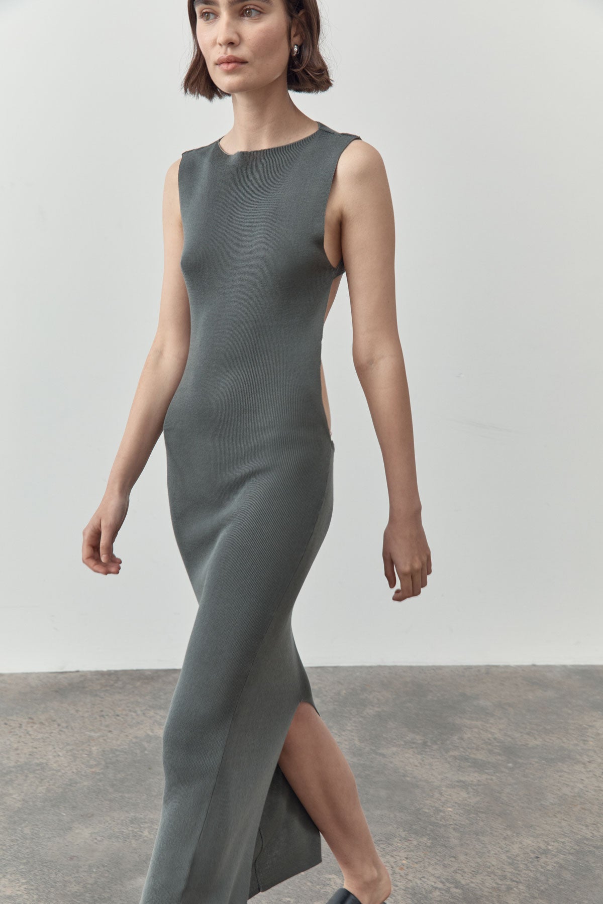 Cut out Knit Midi Dress - Castor Grey