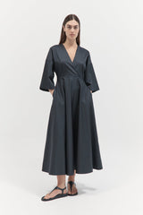Poplin Kimono Sleeve Dress - Black