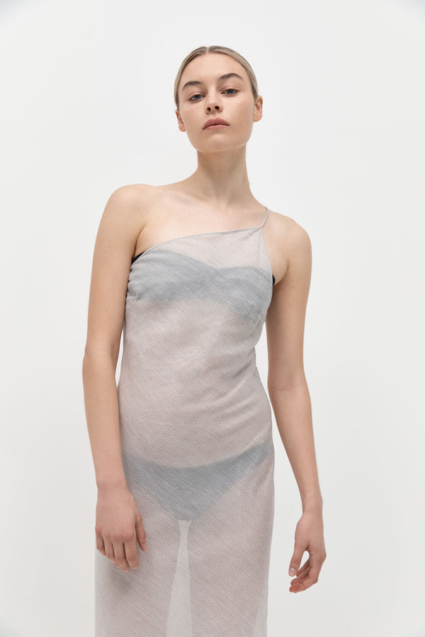Asymmetric Slip Dress - Sheer Stripe