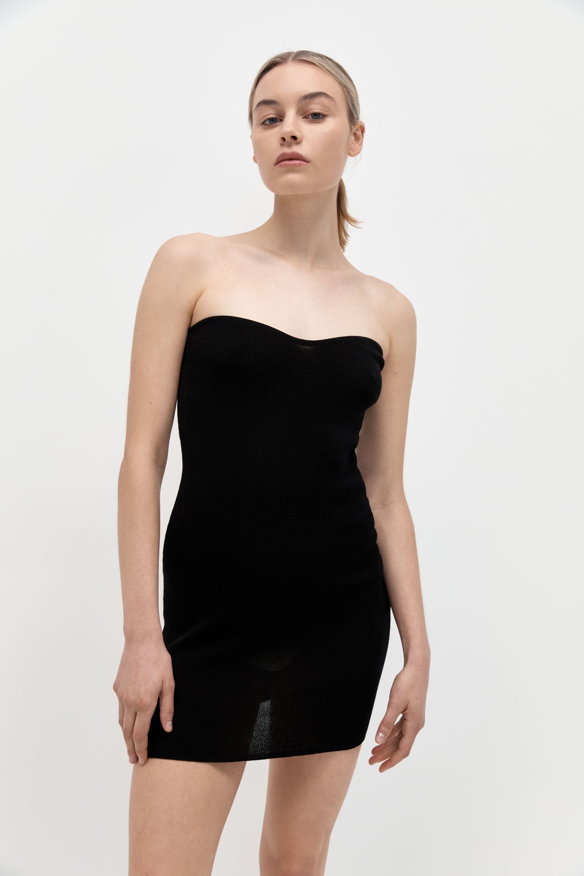 St. Agni Curve Knit Mini Dress Black