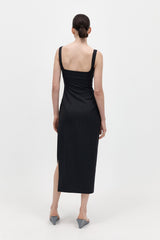 Pinstripe Midi Dress - Black