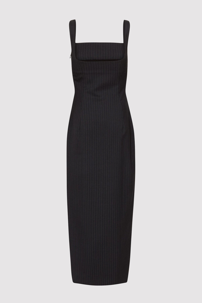 Pinstripe Midi Dress - Black