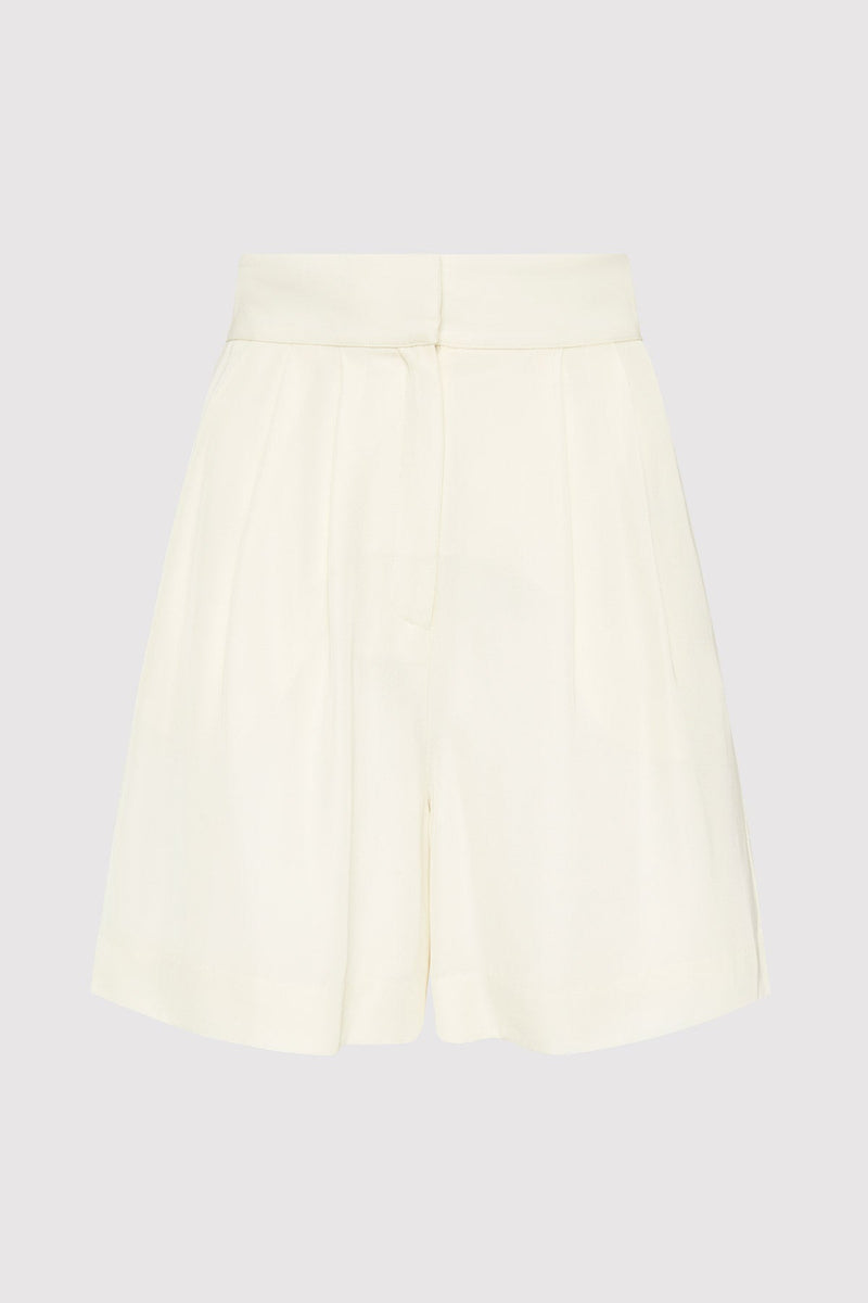 High Waist Pleated Shorts - Cool White