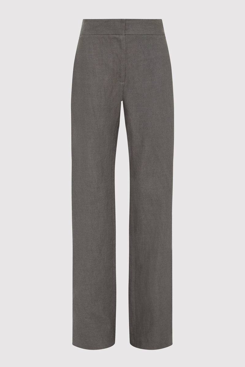 Linen Mid Rise Straight Pants - Castor Grey