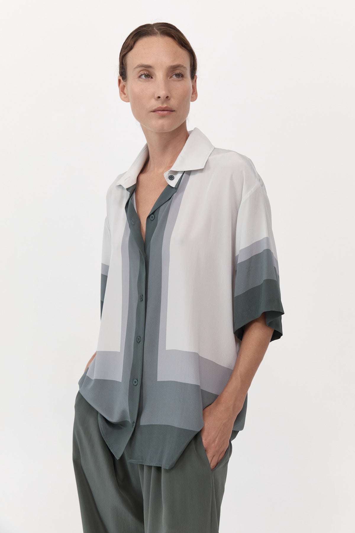 Unisex Silk Shirt - Geometric Grey