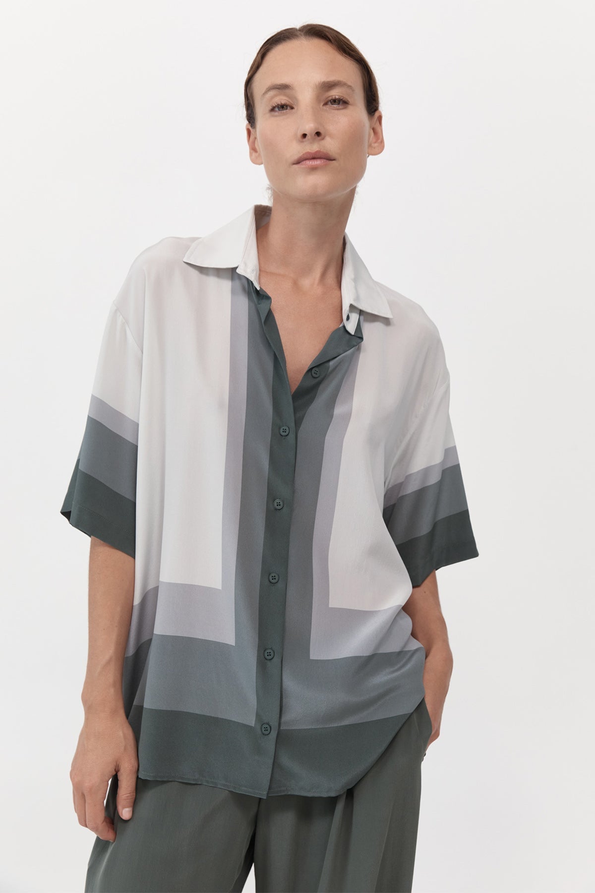 Unisex Silk Shirt - Geometric Grey