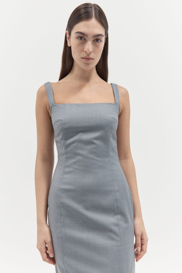 Curve Seam Wool Midi Dress - Grey